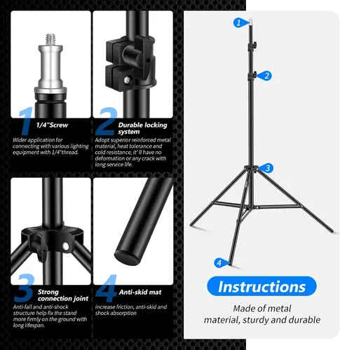 Vista 6 de Neewer Soporte de luz para fotografía, 3-6.6ft/92-200cm Soporte de trípode resistente ajustable para reflectores, softboxes, luces, paraguas