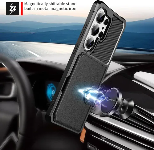 Vista 111 de Funda para Samsung Galaxy S21 Ultra con tarjetero, compatible con soporte magnético para automóvil, resistente a los golpes, resistente, suave, TPU