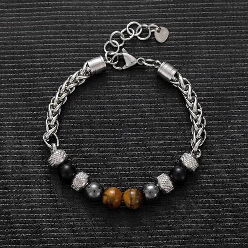 Vista 7 de Pulsera de cuentas para hombre RANKEEF - Juego de pulseras ajustables y elásticas con cuentas de piedra natural multicolor de 6 y 8 mm - Pulseras