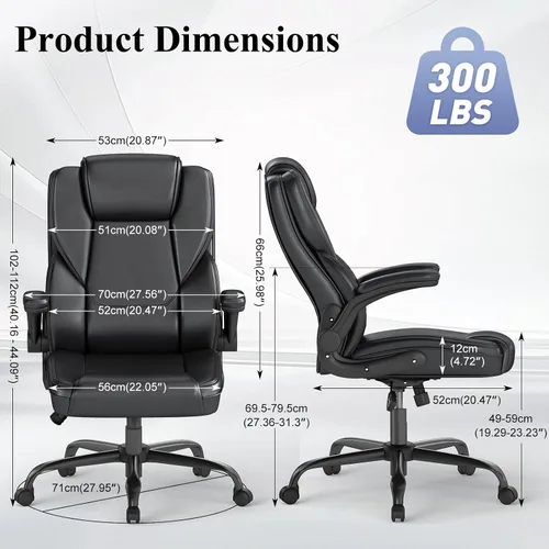 Vista 2 de AnyGod Executive Office Chair, Comfy Computer Chair with Flip-Up Armrests Adjustable Lumbar Support, PU Leather, Swivel Task Chair, Home Office