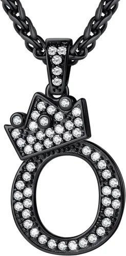 Vista 25 de U7 Crown Initial Number Necklace for Men Women A-Z Letter Pendant Chain a. Oro