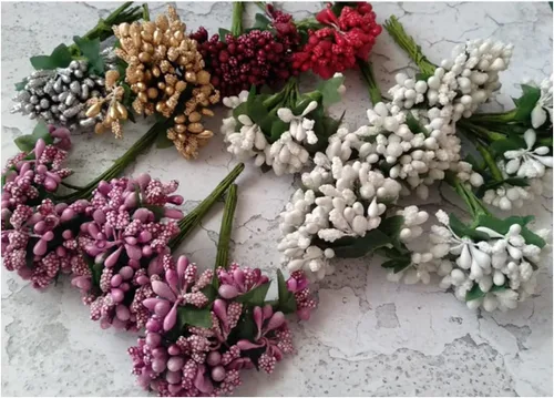 Vista 9 de ECYC Ltd 12 estambres de flores artificiales, tallos de bayas artificiales, flores de bayas artificiales para manualidades, decoración de bodas