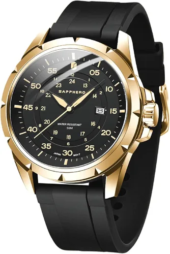 Vista 15 de SAPPHERO Reloj de lujo para hombre, resistente al agua, 164.0 ft, correa de silicona, analógico, de cuarzo, con fecha, reloj de pulsera clásico