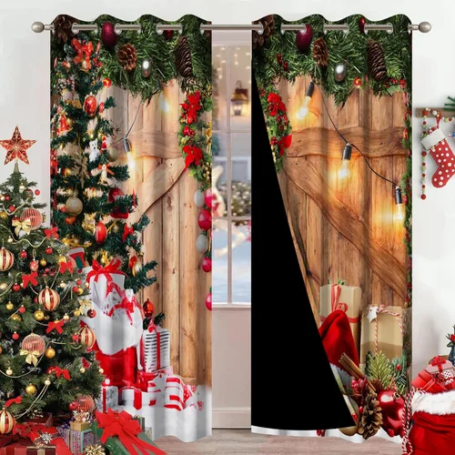 Vista 14 de AWERT Cortinas de Navidad para sala de estar, Navidad tradicional temporada de invierno, árbol de Navidad, juego de 2 paneles de cortinas opacas