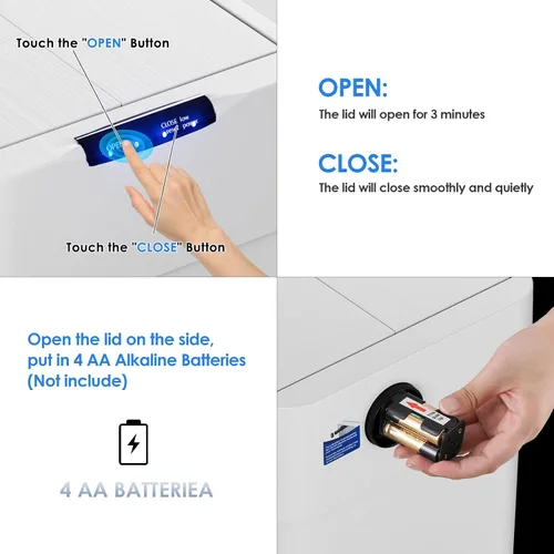 Vista 5 de TLSUNNY Basurero automático de 13.2 galones, de acero inoxidable, con sensor de movimiento, cubo de basura inteligente con tapa de mariposa, anillo