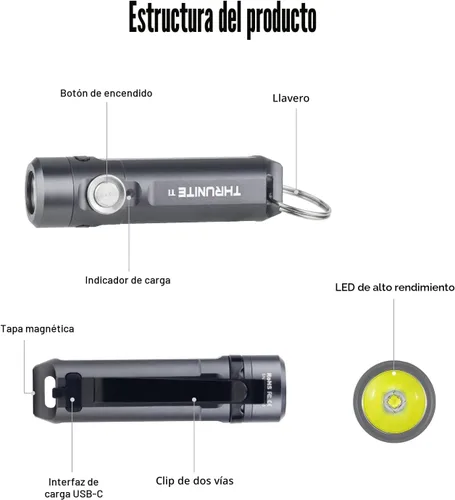 Vista 9 de ThruNite Ti Mini Llavero Linterna USB-C Recargable 650 Lúmenes (Gris)
