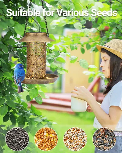 Vista 3 de SWEETFULL Comedero Solar para Pájaros para Exteriores Colgante, Comedero de Metal para Pájaros Silvestres para Cardenales, Farol Solar de Jardín