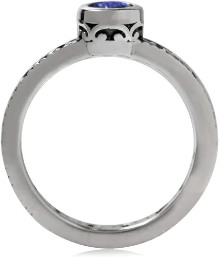 Vista 3 de Silvershake Anillo de filigrana apilable de plata de ley 925 con piedra natal auténtica, estilo eternidad