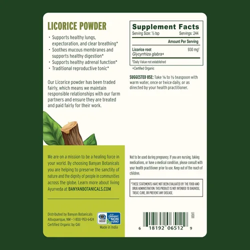 Vista 3 de Banyan Botanicals Polvo de regaliz – Polvo de raíz de regaliz orgánico (Glycyrrhiza Glabra) – para apoyar la digestión saludable y la función