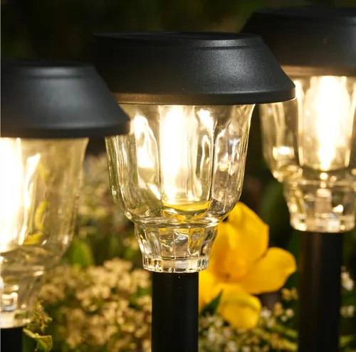 Vista 2 de Luces solares para exteriores impermeables, paquete de 6 unidades de luces solares de vidrio y metal para caminos, brillantes luces LED solares