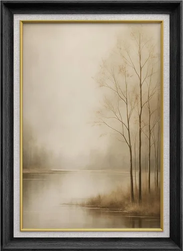 Vista 214 de MUDECOR Lienzo enmarcado prémium para pared, pinos nevados en bosque de invierno, ilustraciones modernas, arte contemporáneo, escénico, divertido