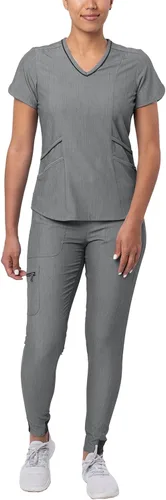 Vista 23 de Adar Pro - Conjunto de uniforme médico atlético moderno para mujer Tela elástica en 4 direcciones, resistente al olor y a las arrugas, ajuste a