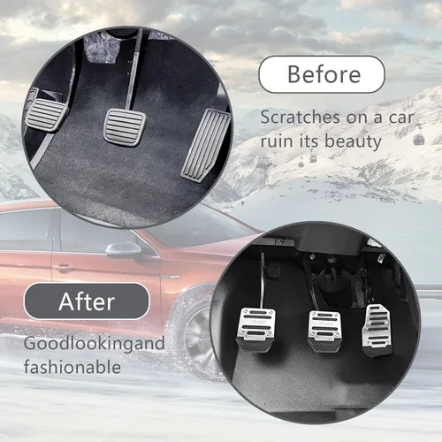 Vista 4 de Pack-3 Fundas Antideslizantes de Aleación de Aluminio para Pedales de Coche, Cobertura Anti-fricción para Pedal de Acelerador y Freno, Compatible