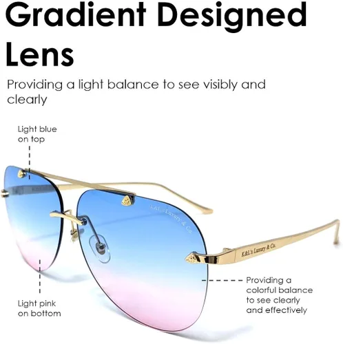 Vista 4 de K&L's Luxury & Co. Gafas de sol de aviador de aleación de metal dorado K02122021 con lente sin montura degradado para hombres y mujeres