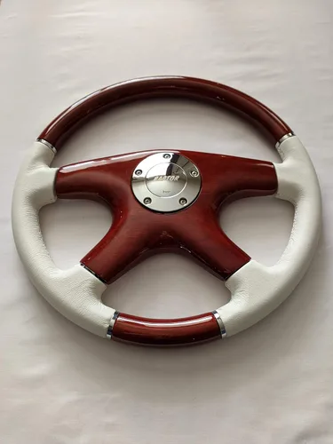 Vista 5 de RAPTOR - Volante de 15 pulgadas de madera de caoba y cuero blanco