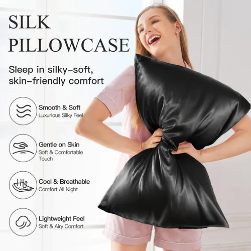 Vista 2 de INSSL - Funda de almohada de seda para mujeres, funda de almohada de seda de morera para cabello y piel, mantente cómoda y transpirable durante
