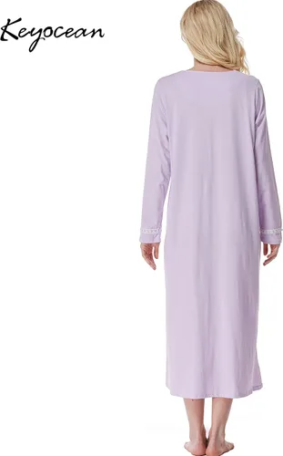 Vista 2 de Keyocean. - Camisón largo para mujer, de algodón, suave, ligero, ropa de dormir y de descanso para el verano.