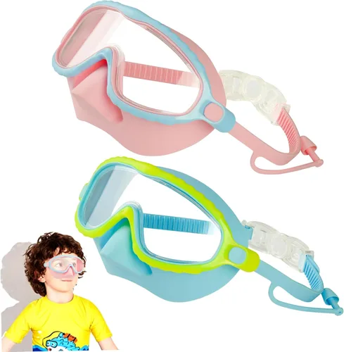 Vista 3 de 2PCS Kids Goggles with Nose Cover, HD Wide View Anti-Fog Toddler Swim Goggles, No Leak Adjustable Clip on Swim Mask for Kids Youth 4-16 Toddler