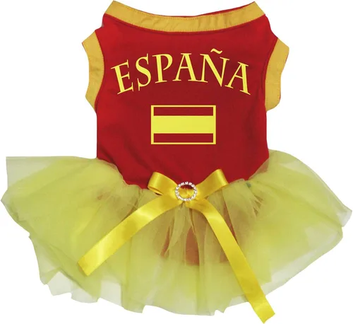 Vista 2 de Petitebella Vestido para perro cachorro con la bandera de España (rojo/amarillo, talla XS)