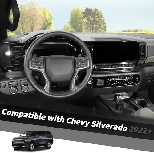 Vista 2 de Jimen Cubierta para perilla Silverado 2022+, 5 piezas de botón de volumen de audio de consola central, control de clima CA, perilla de faro, ajuste