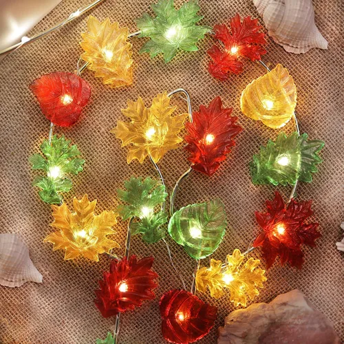 Vista 3 de HXT BARTLETT - Guirnalda de luces de otoño para decoración de otoño, funciona con pilas, 10 pies, 30 LED, interior/exterior, decoración de hojas