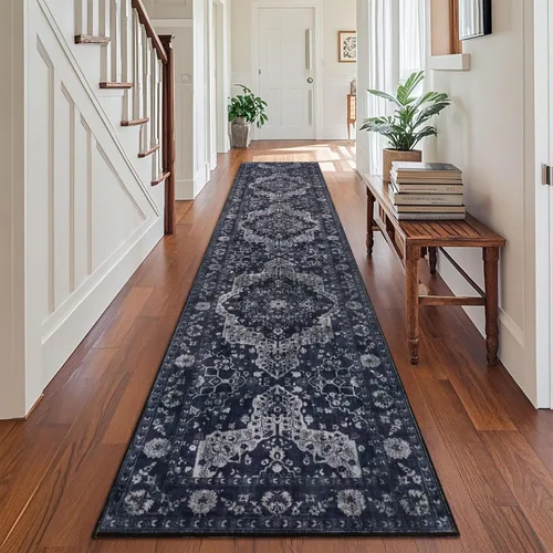 Vista 25 de nesrt Alfombra bohemia lavable de 2 x 10 pies, suave, antideslizante, extra larga, alfombra de cocina, color negro, vintage, geométrico, camino