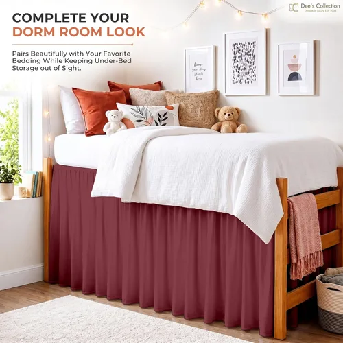 Vista 61 de Dorm Ruffle Twin XL 28" Drop Extra Long BedSkirt, Premium Brushed Microfiber Tailored Drop, Put On Elastic Long Dust Ruffle, Split Corner, Bedroom