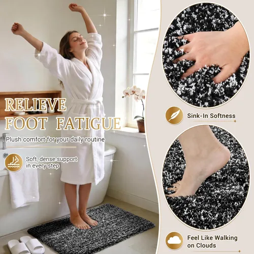 Vista 2 de Yimobra Alfombras de baño en negro y blanco antideslizantes lavables, tapetes de baño ultra suaves y absorbentes de agua, alfombra de ducha suave