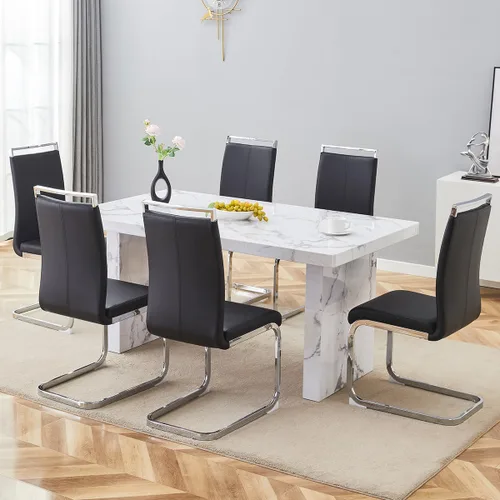 Vista 2 de gopop Juego de mesa de comedor de 7 piezas para 6, 63 pulgadas de mármol sintético