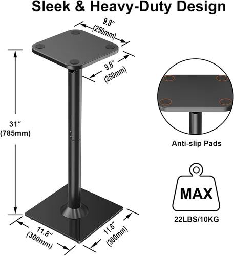 Vista 3 de ELIVED Par de Soportes Universales para Altavoces, Soportes de Estantería de 31 Pulgadas de Altura para Altavoces Satélite Grandes hasta 10 kg