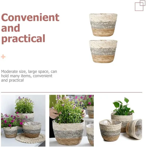 Vista 3 de 2 cestas de flores tejidas macetas decorativas para uso para decoración de balcón de escritorio