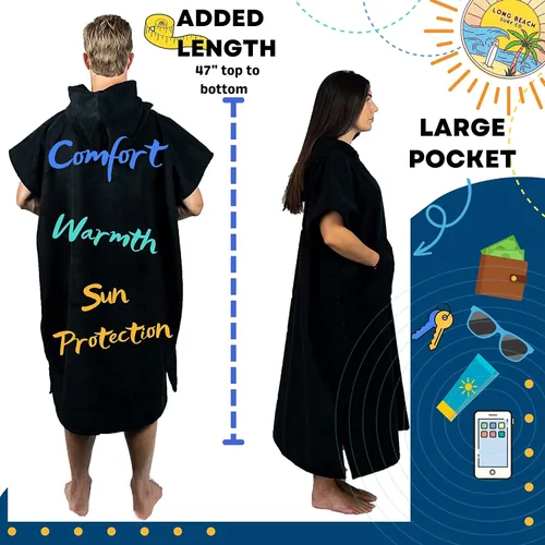 Vista 2 de Long Beach SURF CO - Poncho de surf Toalla de neopreno con capucha con bolsillo Toalla de playa con capucha de secado rápido