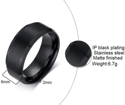 Vista 5 de VNOX - Anillos personalizables con acabado cepillado mate con borde biselado en acero inoxidable de color negro de 6 mm de espesor para hombres