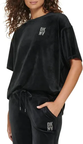 Vista 2 de DKNY Women's Sport Boxy Velour Short Sleeve Pullover