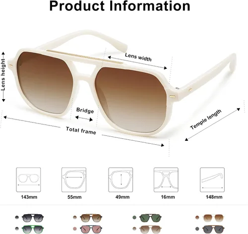 Vista 5 de SOJOS Gafas de sol polarizadas estilo aviador retro de moda para hombres y mujeres, estilo vintage de los años 70, marco cuadrado elegante SJ2283