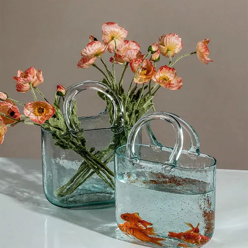 Vista 5 de Jarrón de bolsa de vidrio, bonito jarrón para flores, florero de vidrio, único para centros de mesa, decoración de mesa, decoración de boda, hogar