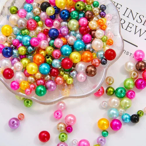 Vista 5 de Cuentas de perlas de 5600 cuentas de satén de plástico de perlas de colores con agujeros para pulseras y fabricación de joyas de 4,5,6,8 in (color)