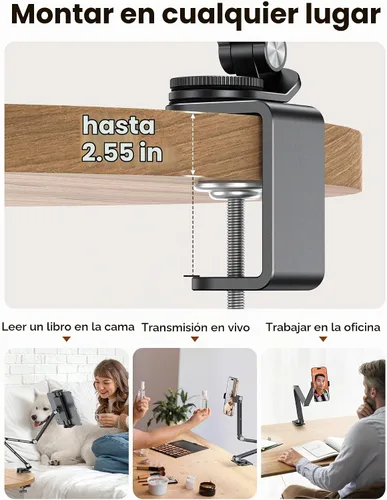 Vista 2 de OMOTON GH03 Soporte para tableta con 2 abrazaderas ABS, soporte de brazo