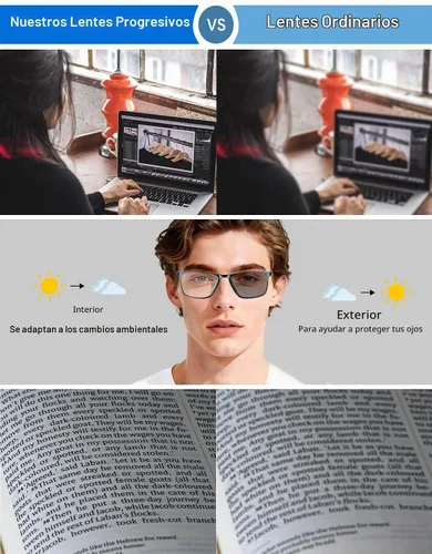 Vista 7 de K.LAVER Gafas de lectura fotocrómicas progresivas multifocales con bloqueo de luz azul, lentes de sol multifocales con bisagra de resorte Negro
