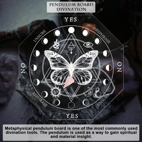 Vista 7 de AHANDMAKER Juego de tablas de péndulo de bruja acrílica, 2 estilos, planchette de radiestesia metafísico con collar de péndulo de cristal para altar