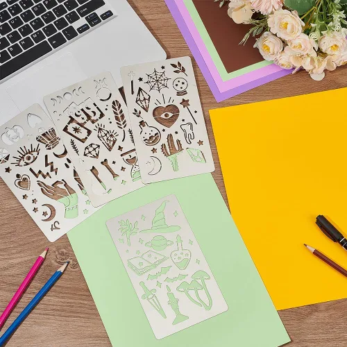 Vista 6 de FINGERINSPIRE 4 plantillas de metal con temática mágica, plantillas de pintura de dibujo de acero inoxidable para hacer tarjetas, álbumes