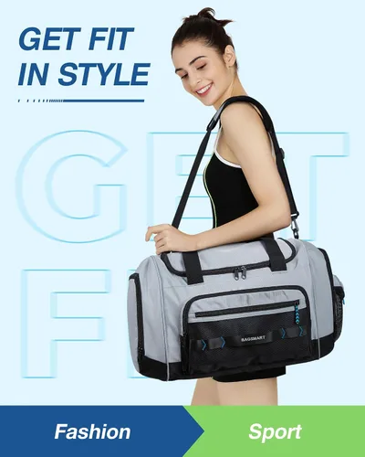 Vista 2 de BAGSMART Bolsa de gimnasio para hombres y mujeres, bolsa de viaje deportiva con compartimento para zapatos y bolsillo húmedo, bolsa de transporte