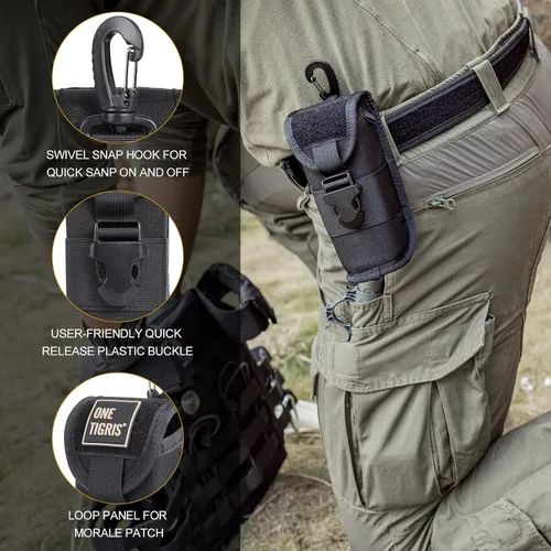 Vista 4 de OneTigris MOLLE Estuche para lentes con hebilla rígida para gafas de sol, caja de almacenamiento de nailon 1000D (negro)