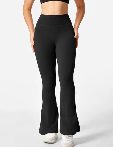 Vista 5 de VOYJOY Leggings acampanados para mujer, cintura alta, corte de bota, pantalones de yoga casuales, levantamiento de glúteos, leggings