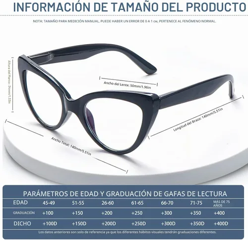 Vista 3 de Pack de 6 gafas de moda de ojo de gato para mujer con bloqueo de luz azul, bisagras de resorte extra grandes, lentes para computadora