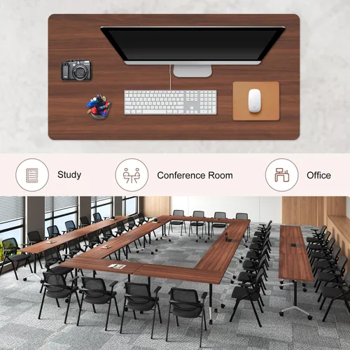 Vista 6 de Paquete de 4 mesas de conferencias plegables, mesa de entrenamiento móvil Walnut 1