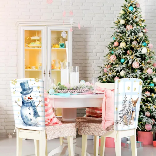 Vista 5 de Buryeah 6 fundas para respaldo de silla de Navidad, 6 estilos, extraíbles, lavables, elásticas, para comedor, fundas protectoras de sillas Parson
