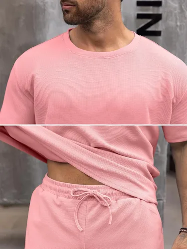 Vista 5 de Babioboa Conjunto de camiseta y pantalones cortos de manga corta para hombre, 2 bolsillos, de gran tamaño, de dos piezas, casual, uso diario