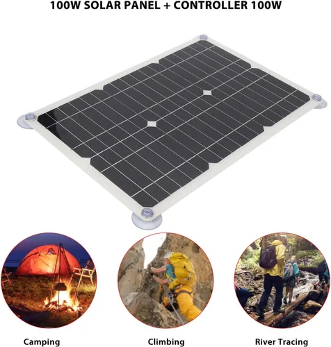 Vista 4 de Cargador de batería solar de 100 W y 18 V, controlador USB portátil, kit de carga de panel monocristalino, kit de panel solar para barco, coche, RV