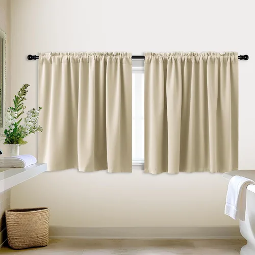 Vista 31 de Cortinas de café KOUFALL de 18 x 24 pulgadas para tratamientos de ventanas pequeñas, niveles de cortinas bohemias opacas para ventanas de RV y Beige